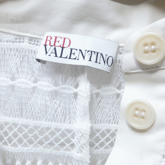 Valentino white lace blouse Henley style button collar cuff sleeves 40 EU - Picture 3 of 5